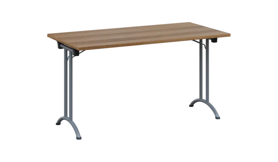 SLA 140 lak skládací jednací stůl 1394x700, deska 25 mm, podnož stříbrný lak, deska ořech světlý